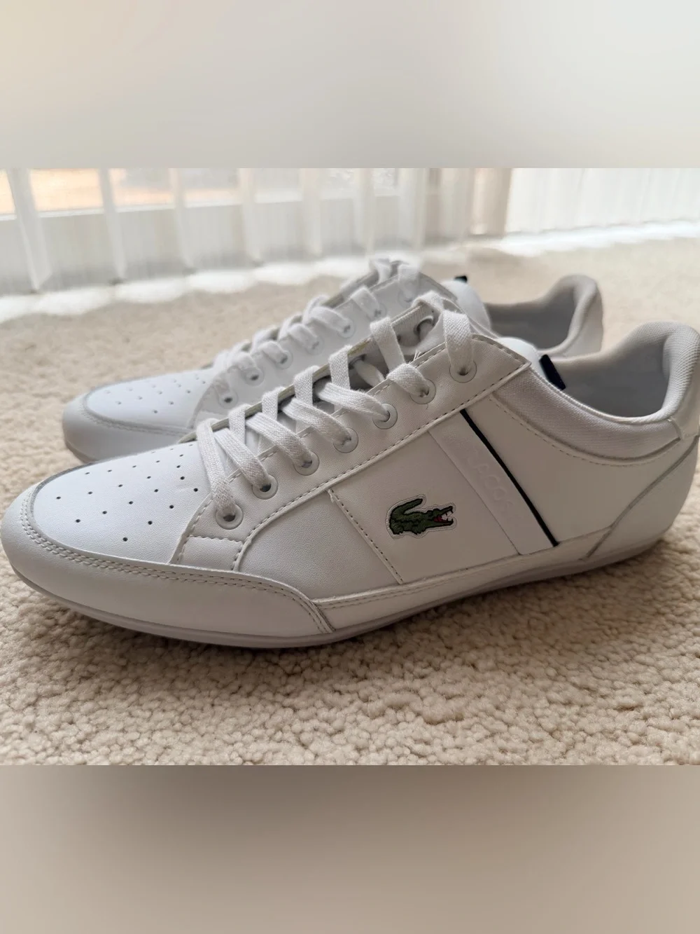 Lacoste White Leather Low-Top Sneakers with Green Crocodile